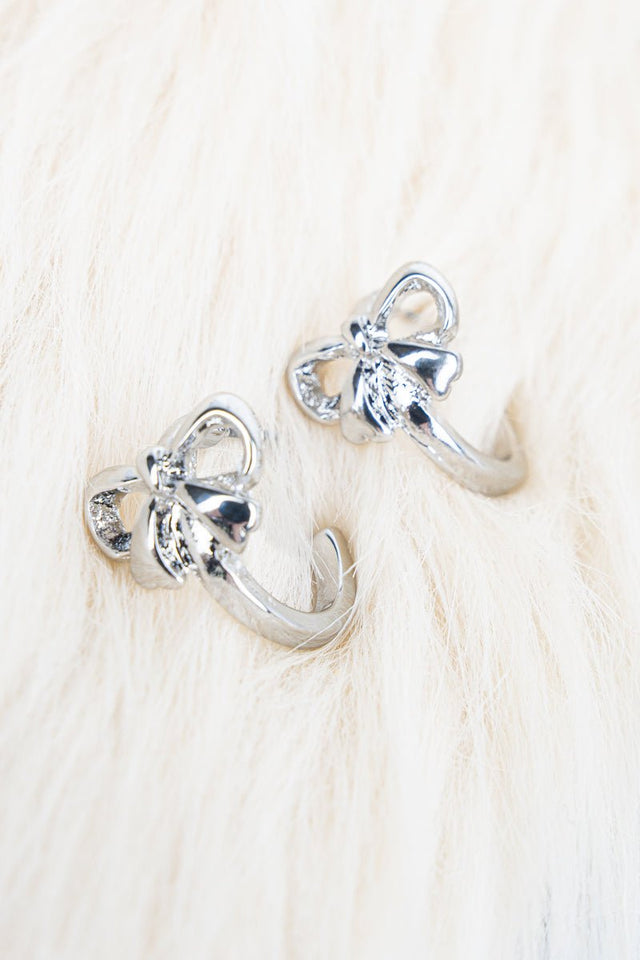 Crystal Avenue Trixie Bow Silvertone Hoop Earrings - Wholesale Accessory Market