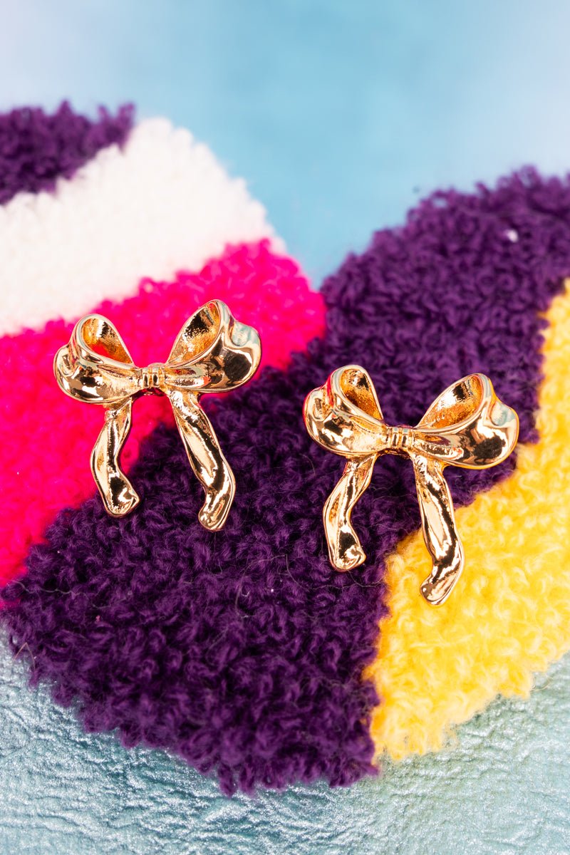 Crystal Avenue Sweetly Tied Goldtone Bow Earrings - Wholesale Accessory Market