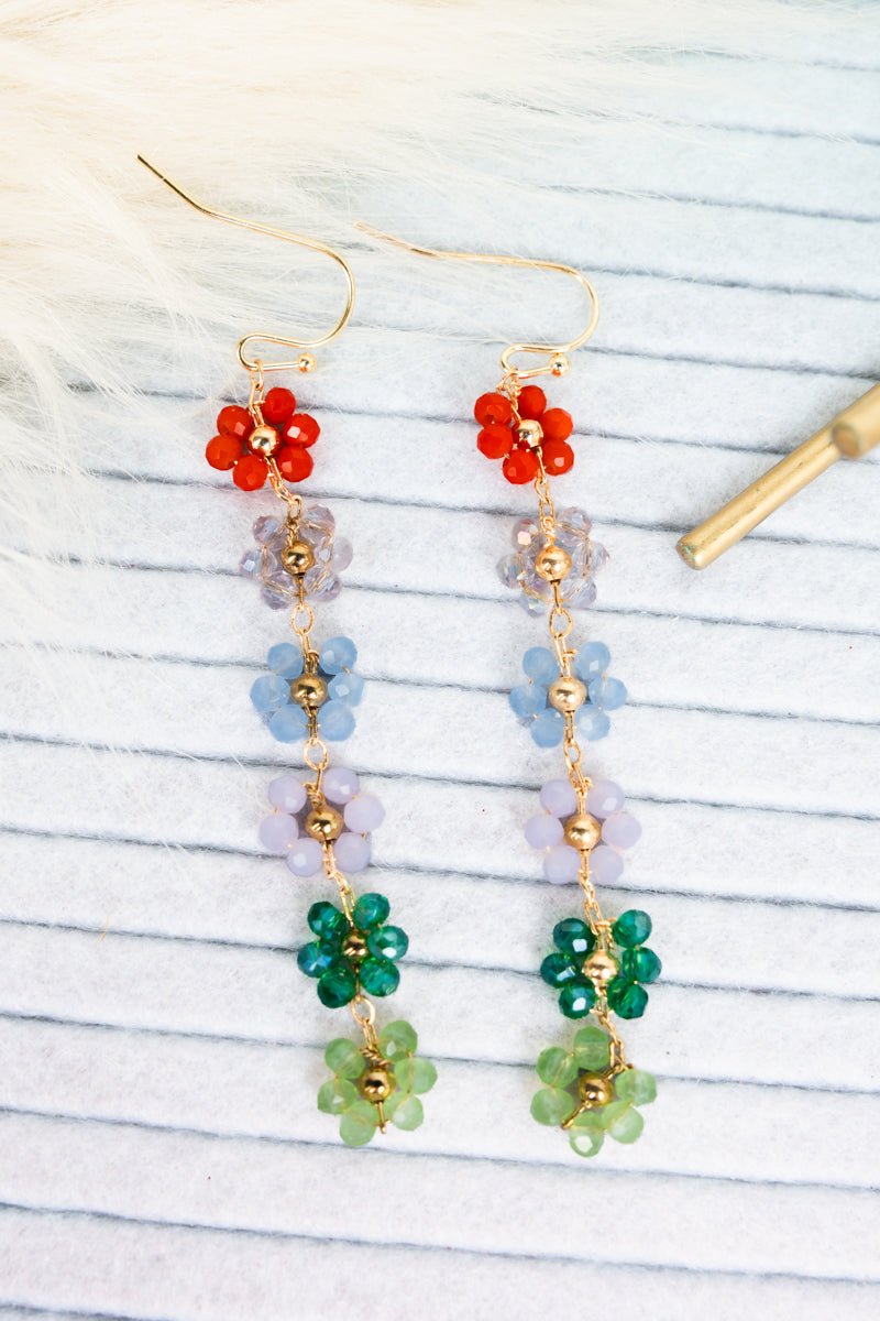 Crystal Avenue Multi - Color Floral Finesse Dangle Earrings - Wholesale Accessory Market