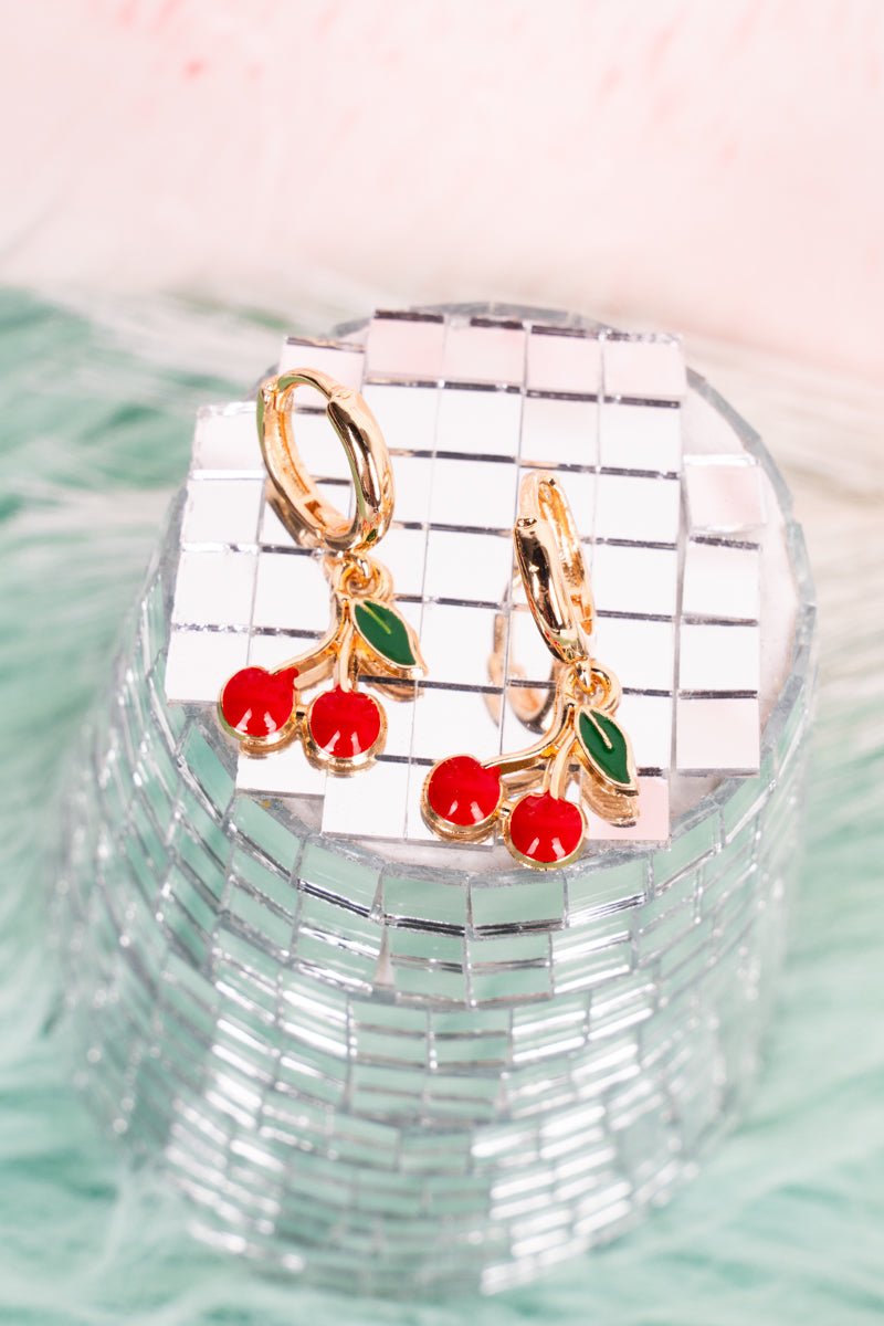 Crystal Avenue Cherries Jubilee Goldtone Huggie Hoop Earrings - Wholesale Accessory Market