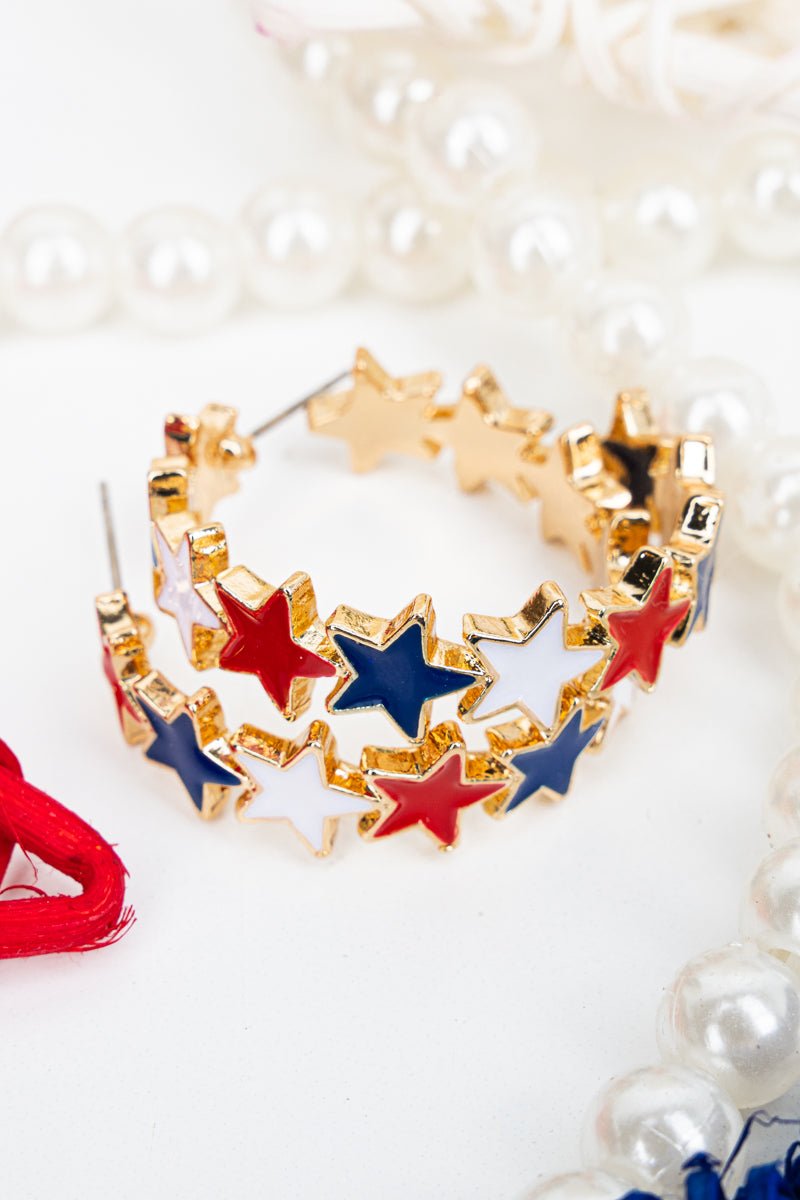 Crystal Avenue Star - Spangled Goldtone Hoop Earrings - Wholesale Accessory Market