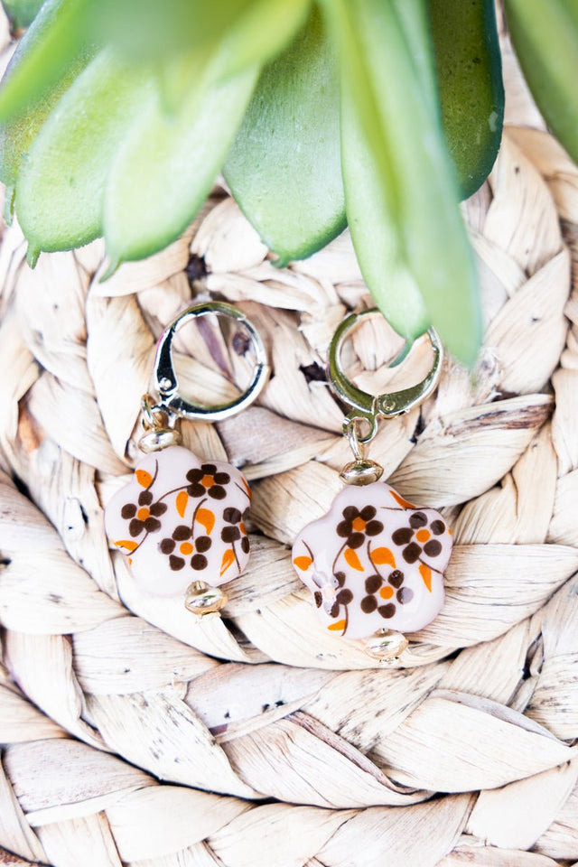 Crystal Avenue Brown Homegrown Bloom Goldtone Huggie Hoop Earrings - Wholesale Accessory Market