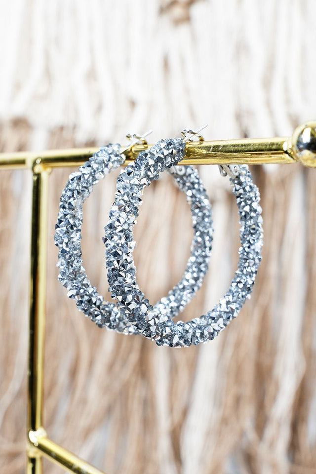 Crystal Avenue Silvertone & Crystal Dazzle On Hoop Earrings - Wholesale Accessory Market