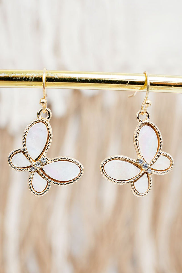 Crystal Avenue Moonlit Flutter White & Goldtone Earrings - Wholesale Accessory Market