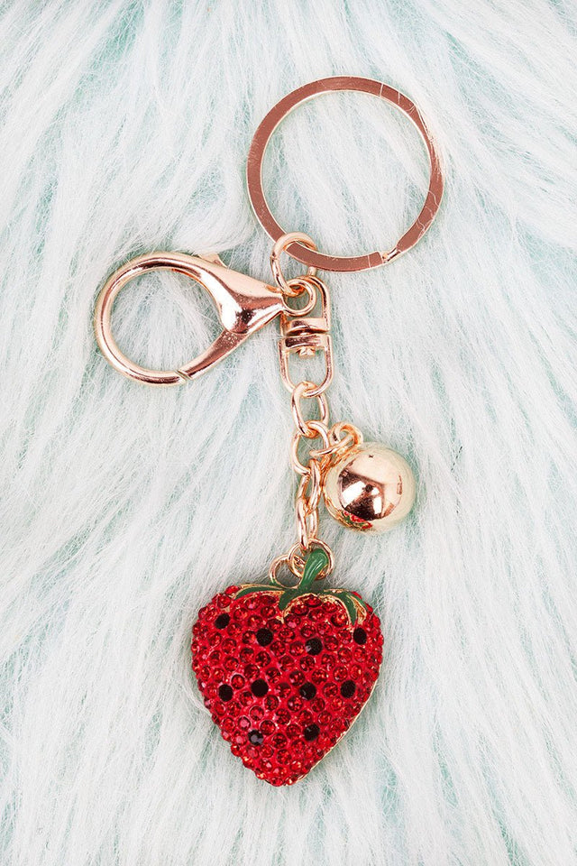 Crystal Avenue Strawberry Crystal Goldtone Keychain - Wholesale Accessory Market