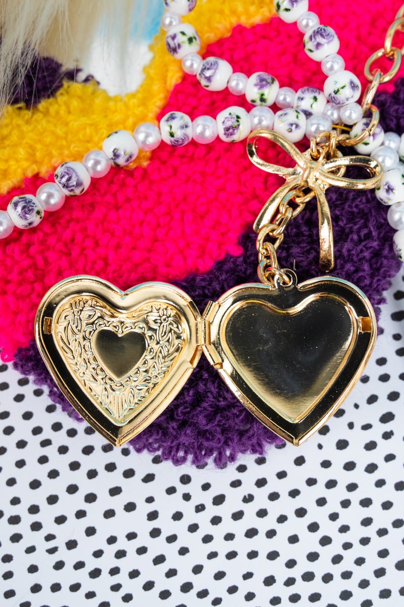 Crystal Avenue Openhearted Purple Flower Beaded Bow Keychain - Wholesale Accessory Market