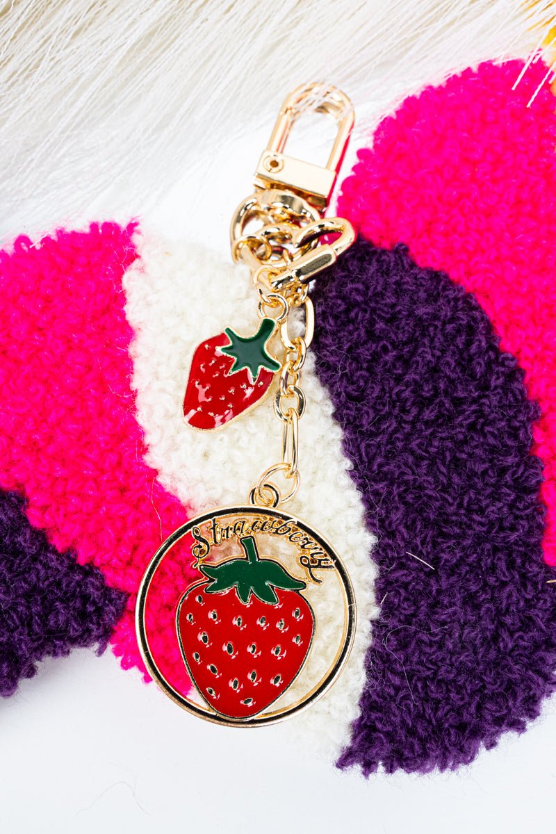 Crystal Avenue Summer Strawberries Goldtone Bag Charm - Wholesale Accessory Market