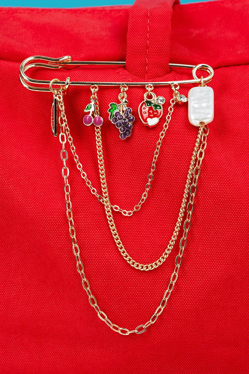 Crystal Avenue Fruit Basket Finds Goldtone Safety Pin Bag Charm - Wholesale Accessory Market