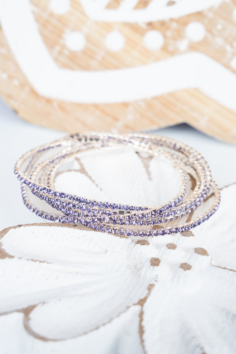 Crystal Avenue City Of Lights Violet Silvertone Tennis Bracelet Set - Wholesale Accessory Market