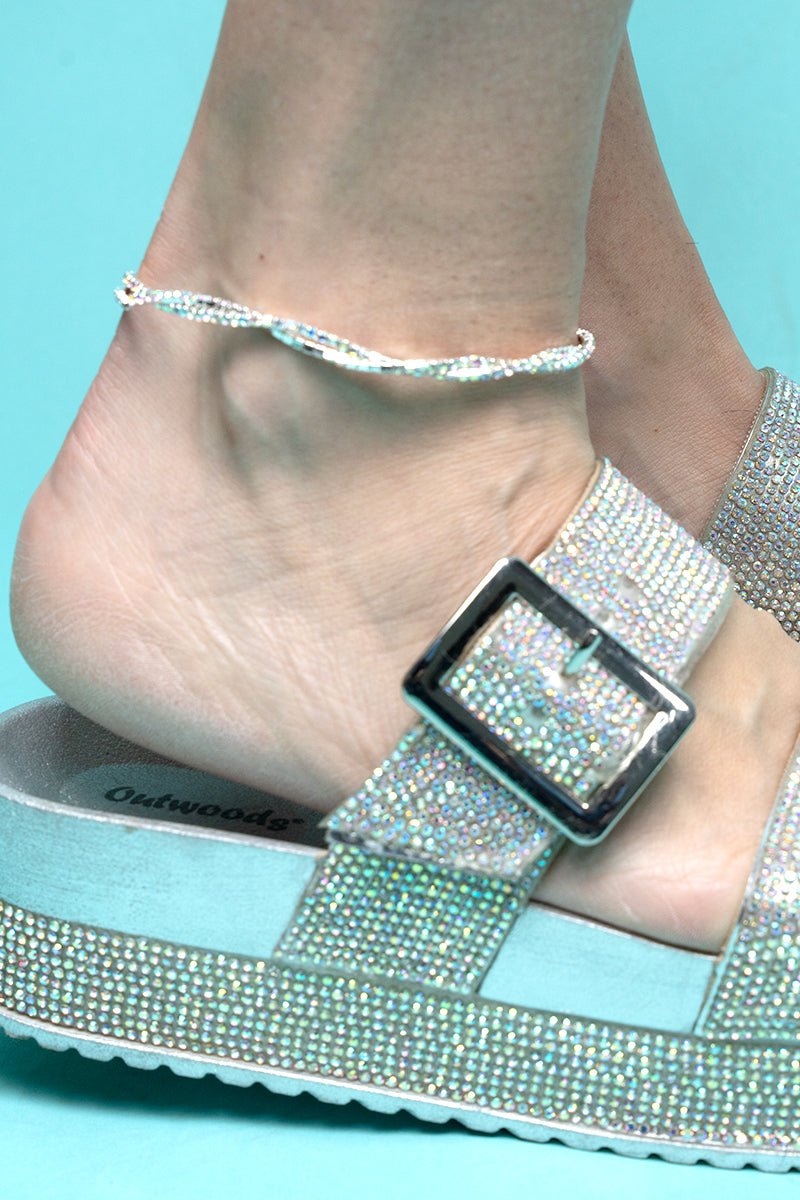 Crystal Avenue Twilight Twist Iridescent Crystal Silvertone Anklet - Wholesale Accessory Market