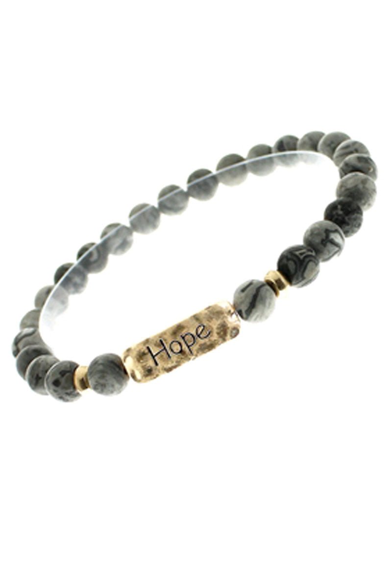 Crystal Avenue Goldtone 'Hope' Bar Gray Semi - Precious Bead Bracelet - Wholesale Accessory Market