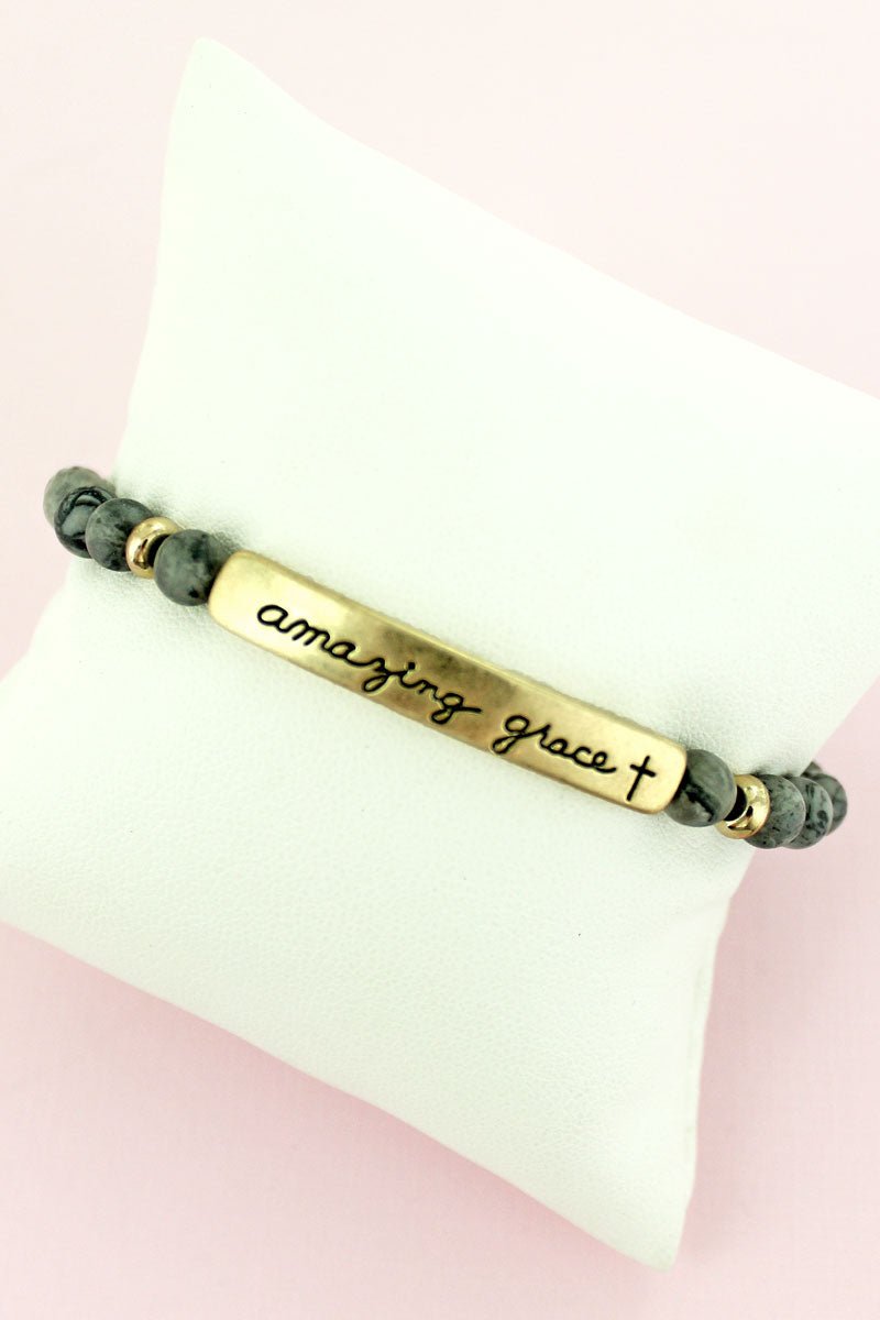 Crystal Avenue Goldtone 'Amazing Grace' Bar Gray Semi - Precious Stone Bracelet - Wholesale Accessory Market