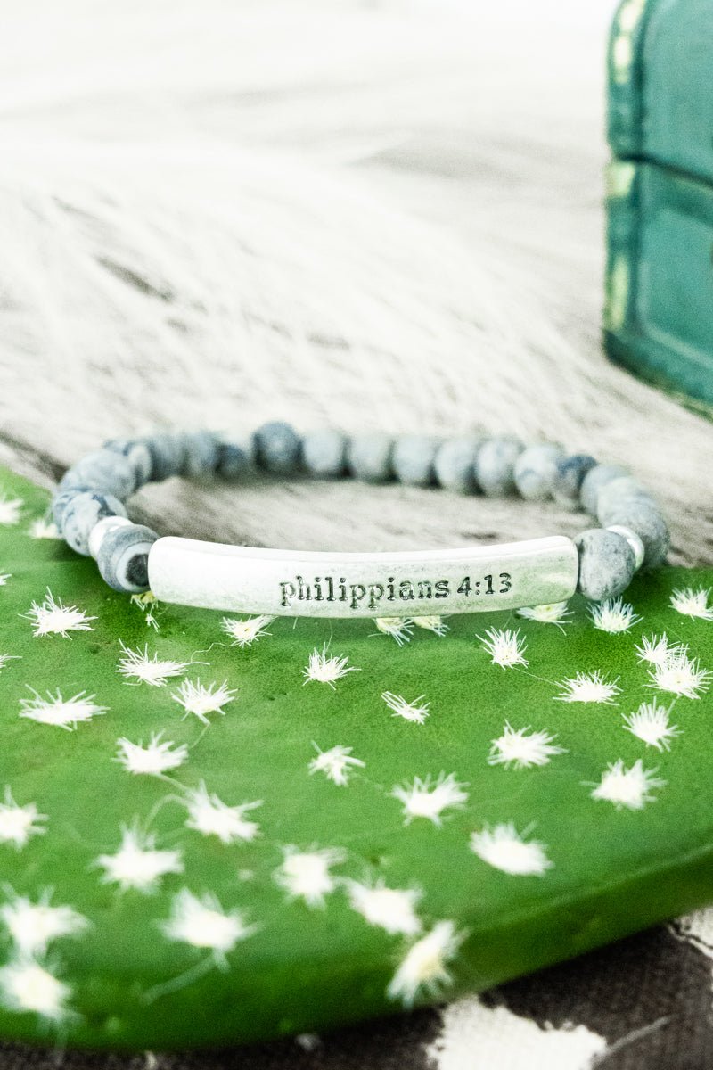 Crystal Avenue Silvertone 'Philippians 4:13' Bar Gray Semi - Precious Stone Bracelet - Wholesale Accessory Market