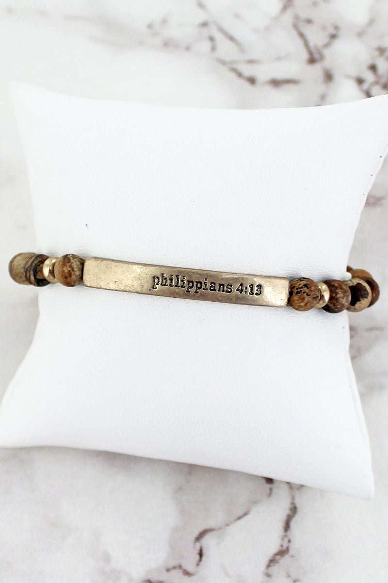 Crystal Avenue Goldtone 'Philippians 4:13' Bar Brown Semi - Precious Stone Bracelet - Wholesale Accessory Market