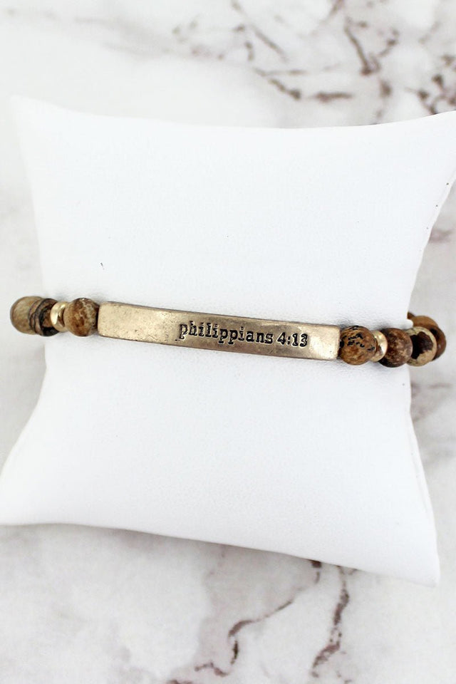 Crystal Avenue Goldtone 'Philippians 4:13' Bar Brown Semi - Precious Stone Bracelet - Wholesale Accessory Market