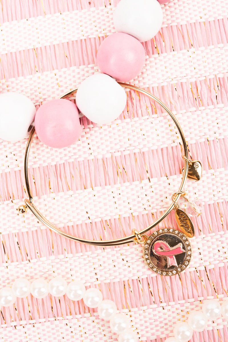 Crystal Avenue Pink Ribbon Crystal and Goldtone Charm Bracelet - Wholesale Accessory Market