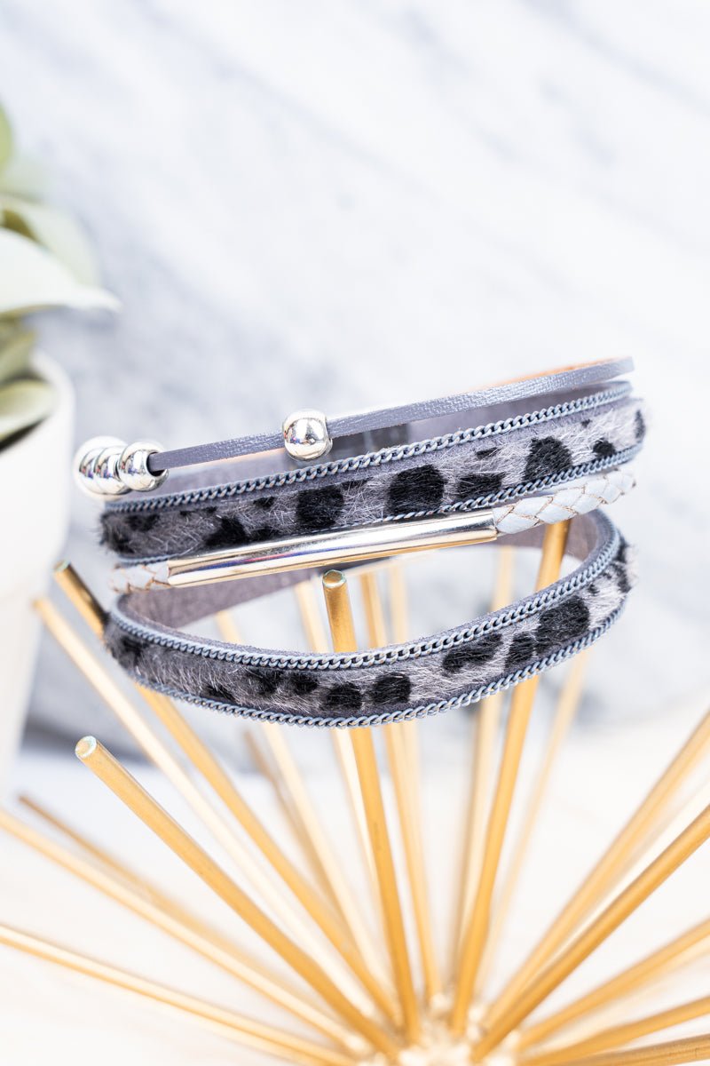 Crystal Avenue Smoky Leopard Print Multi - Strand Magnetic Bracelet - Wholesale Accessory Market
