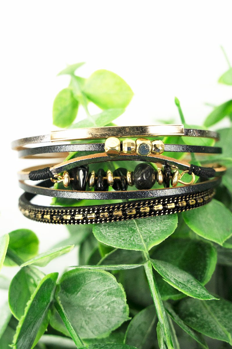 Crystal Avenue Kacy Black Multi - Strand Magnetic Bracelet - Wholesale Accessory Market