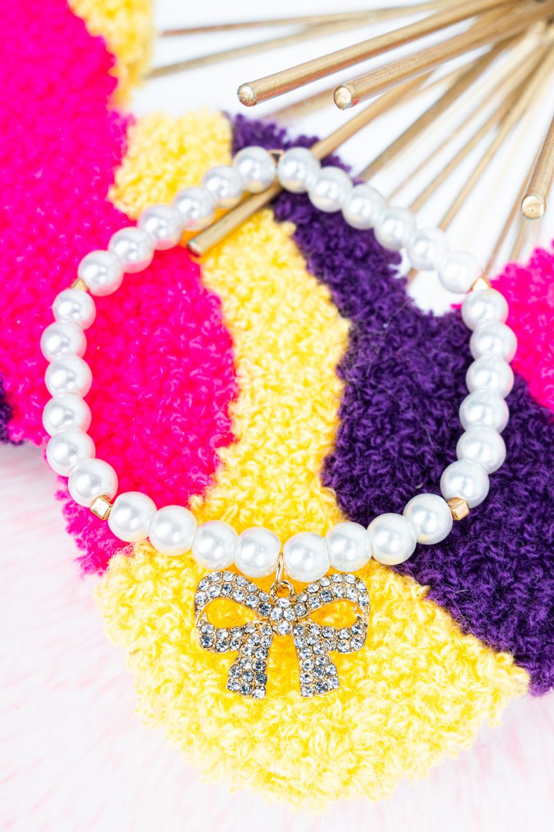 Crystal Avenue Crystal Goldtone Vienna Bow Pearl Bracelet - Wholesale Accessory Market