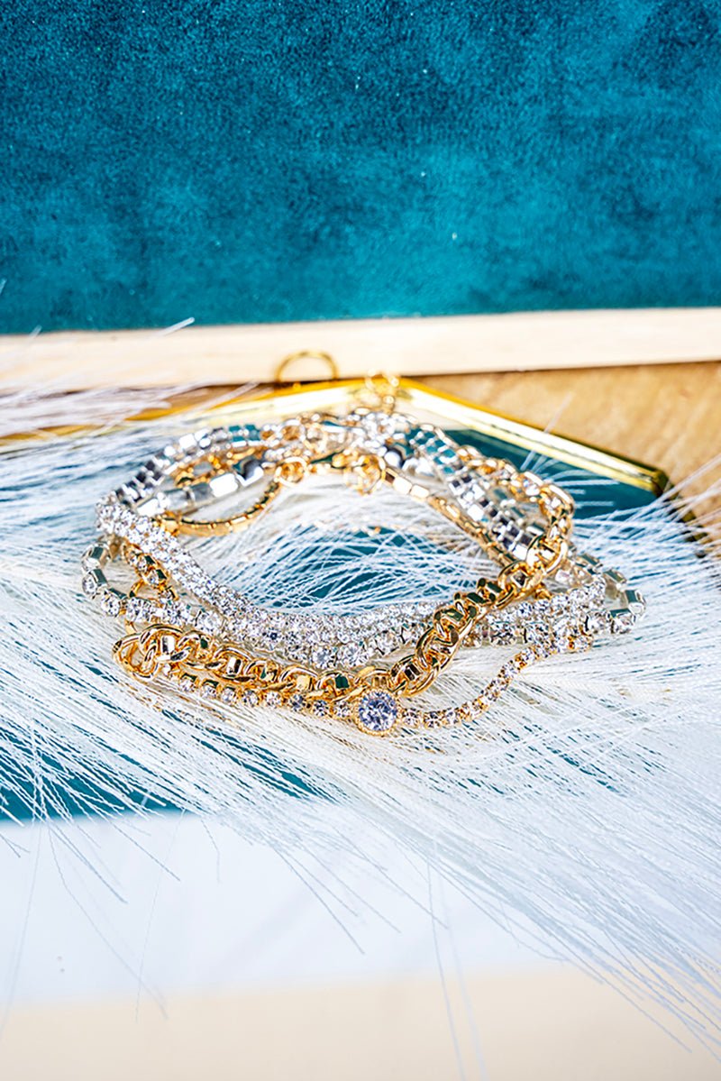 Crystal Avenue Glamorous Night Clear Crystal Two - Tone Bracelet Set - Wholesale Accessory Market