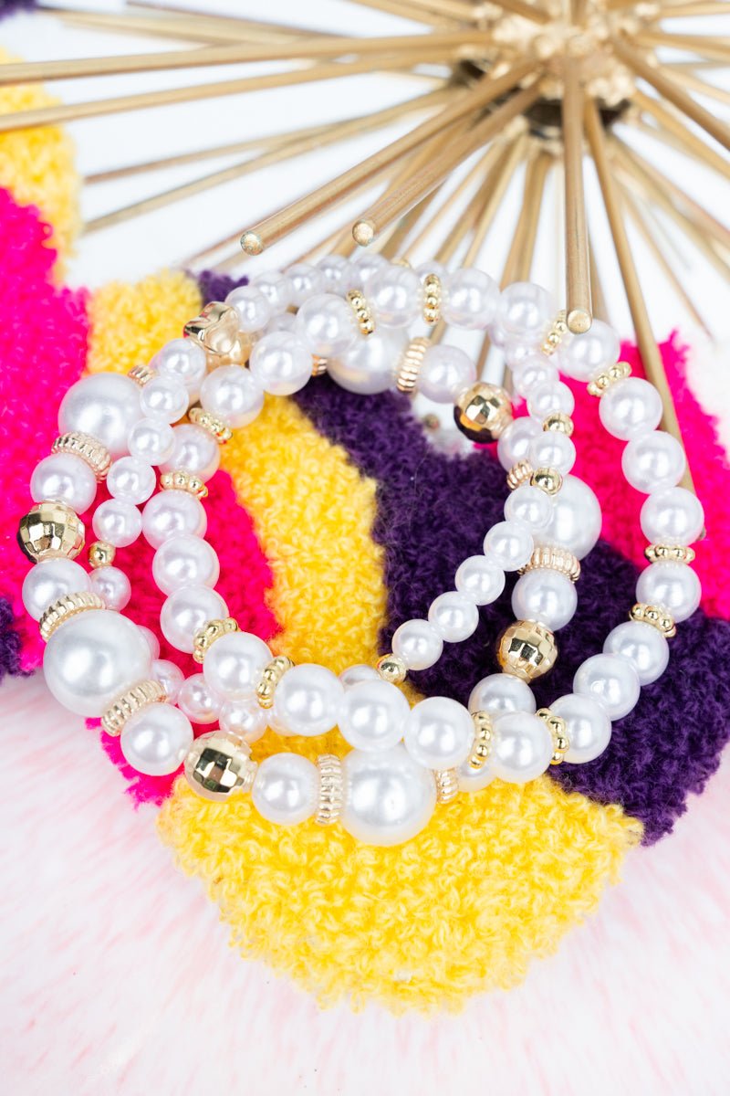 Crystal Avenue Classic Mode Pearl and Goldtone Beaded Bracelet Set - Wholesale Accessory Market