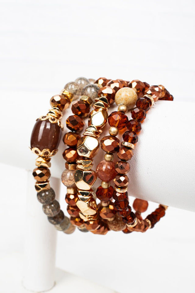 Crystal Avenue Midnight Lights Brown Beaded Bracelet Set - Wholesale Accessory Market