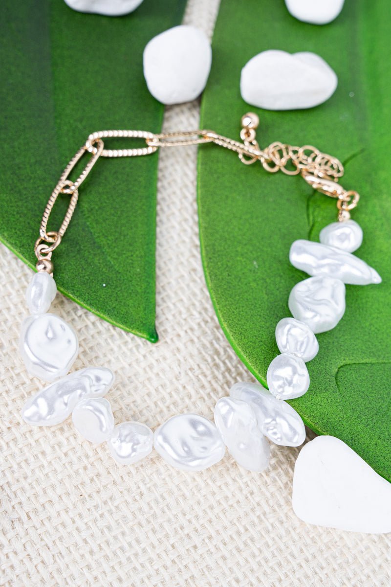 Crystal Avenue White Pretty In Pearls Goldtone Chain Bracelet - Wholesale Accessory Market