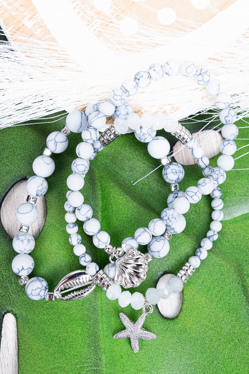 Crystal Avenue Silvertone Tide & True Howlite Beaded Bracelet Set - Wholesale Accessory Market