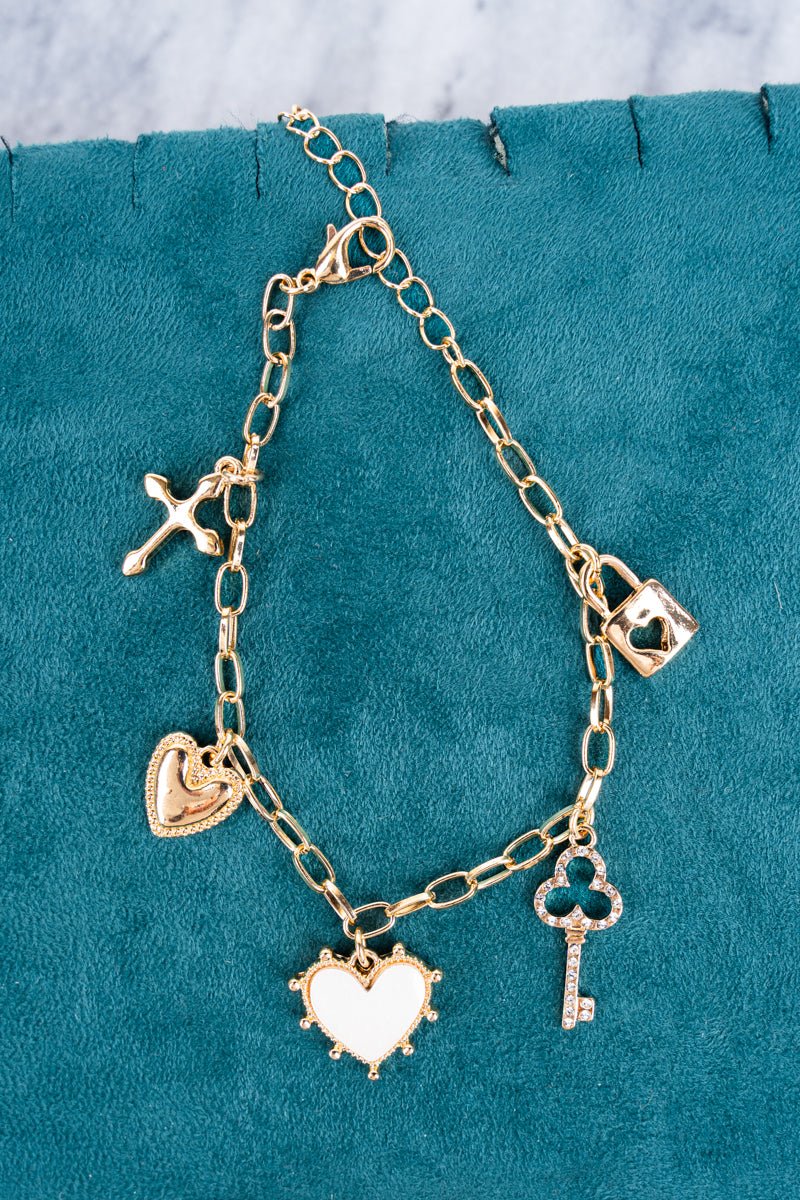 Crystal Avenue Heart Of Gold Goldtone Charm Bracelet - Wholesale Accessory Market