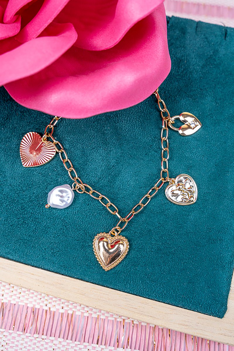 Crystal Avenue Follow Your Heart Pearl Goldtone Charm Bracelet - Wholesale Accessory Market