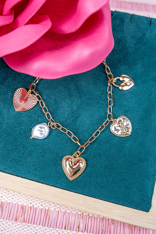 Crystal Avenue Follow Your Heart Pearl Goldtone Charm Bracelet - Wholesale Accessory Market