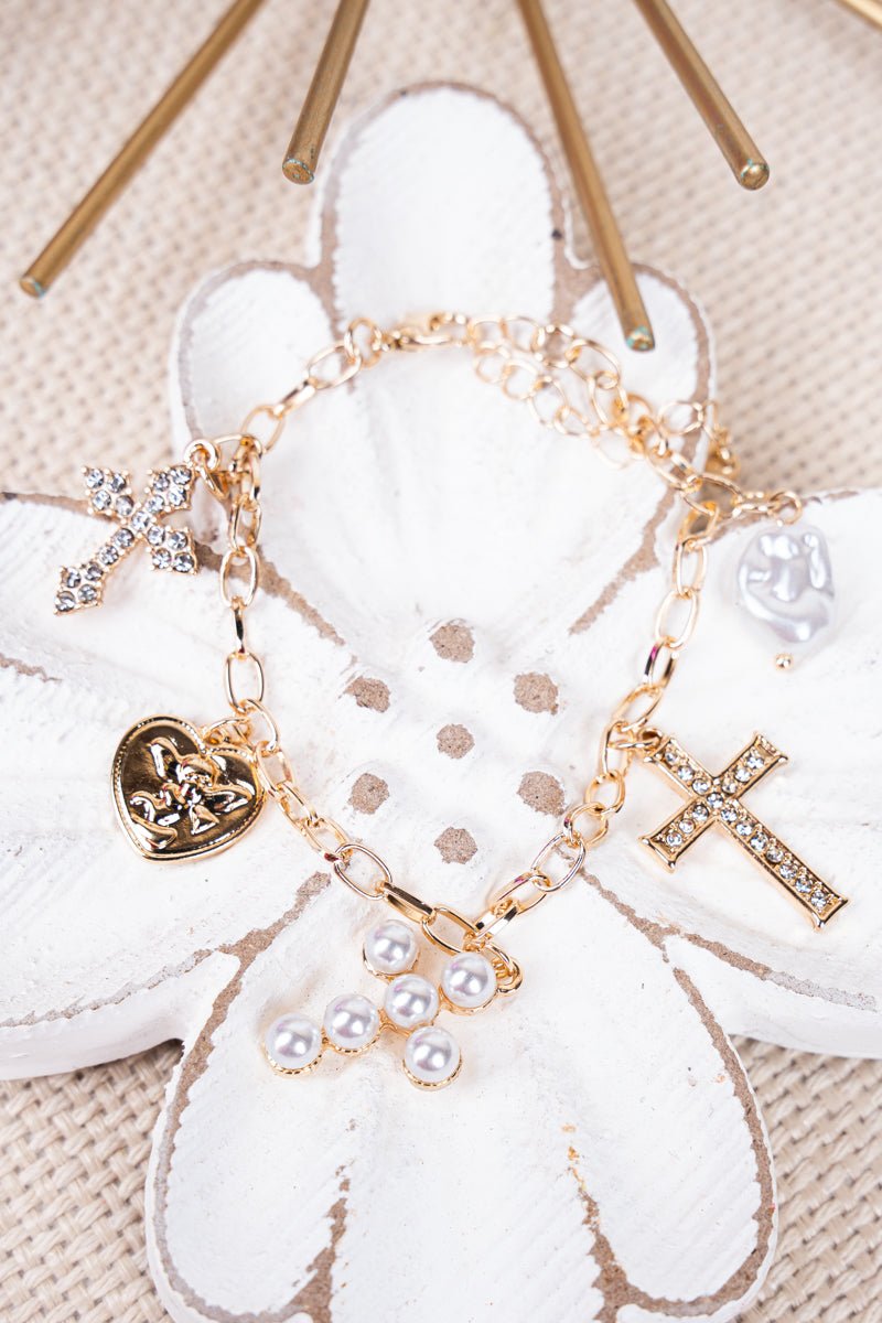 Crystal Avenue Love and Faith Goldtone Charm Bracelet - Wholesale Accessory Market