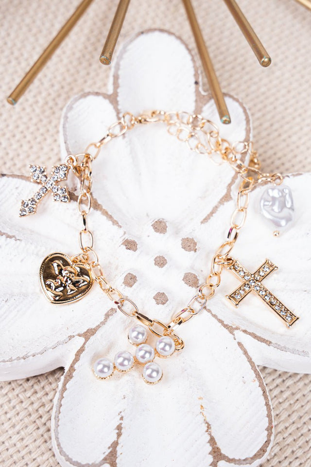 Crystal Avenue Love and Faith Goldtone Charm Bracelet - Wholesale Accessory Market