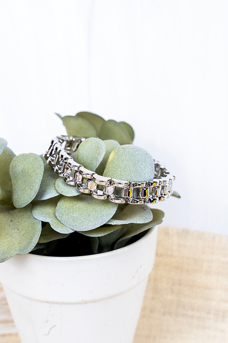 Crystal Avenue Silvertone Panther Brick Link Chain Bracelet - Wholesale Accessory Market
