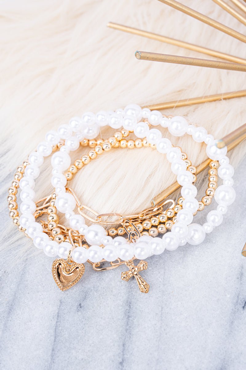 Crystal Avenue Keilani Goldtone and Pearl Beaded Bracelet Set - Wholesale Accessory Market