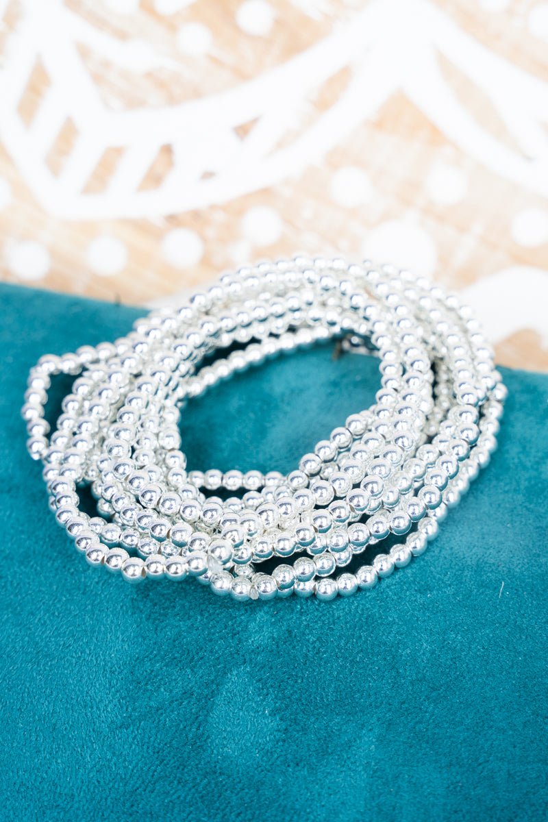Crystal Avenue Pebble Creek 4mm Silvertone Beaded Bracelet Set - Wholesale Accessory Market