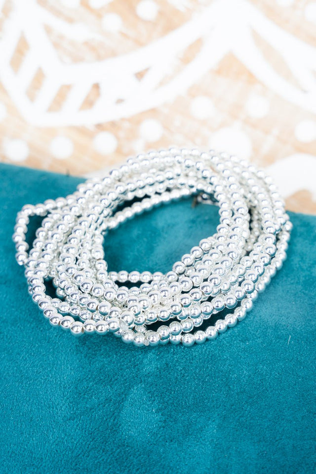 Crystal Avenue Pebble Creek 4mm Silvertone Beaded Bracelet Set - Wholesale Accessory Market