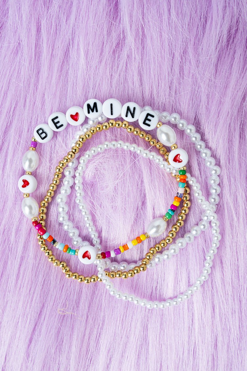 Crystal Avenue Be Mine Pearl & Multi - Color Beaded Bracelet Set - Wholesale Accessory Market