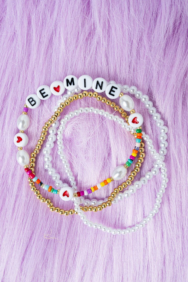 Crystal Avenue Be Mine Pearl & Multi - Color Beaded Bracelet Set - Wholesale Accessory Market