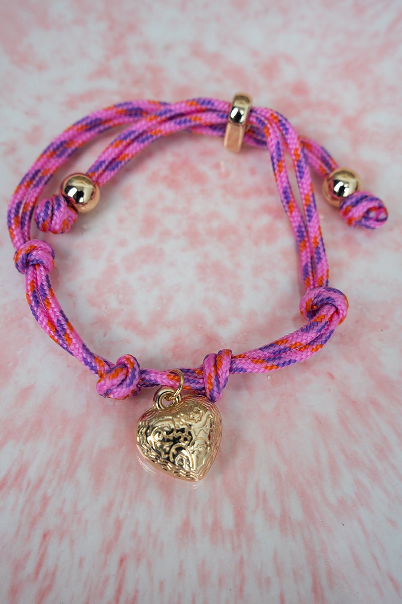 Crystal Avenue Tied With Heart Rose Cord Bracelet - Wholesale Accessory Market