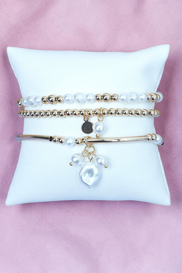 Crystal Avenue Park Place Pearls Goldtone Bracelet Set - Wholesale Accessory Market