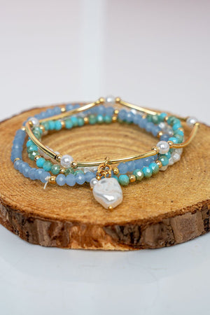 Crystal Avenue Light Blue Boardwalk Beads Bracelet Set - Wholesale Accessory Market