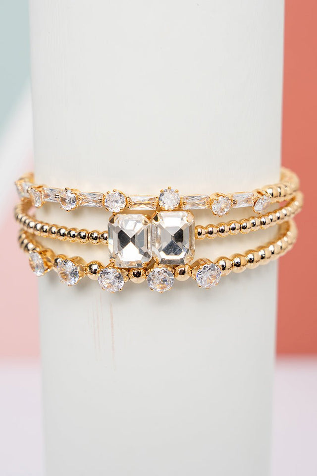 Crystal Avenue Cubic Zirconia Downtown Dazzle Goldtone Coiled Bracelet Set - Wholesale Accessory Market