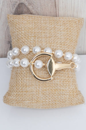 Crystal Avenue Threaded Tack Goldtone & Pearl Wrap Bracelet - Wholesale Accessory Market