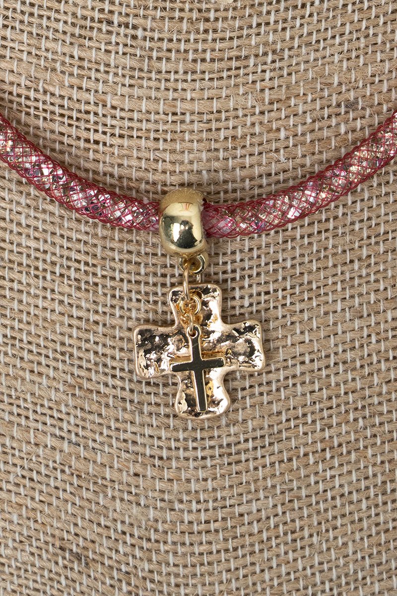 Crystal Avenue Light Rose Crystal Crossfire Goldtone Necklace - Wholesale Accessory Market