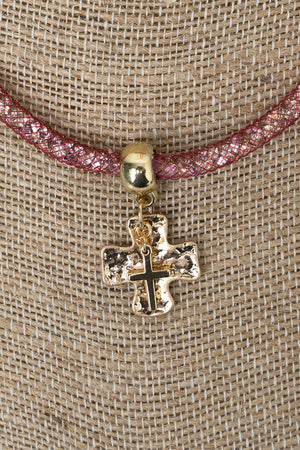 Crystal Avenue Light Rose Crystal Crossfire Goldtone Necklace - Wholesale Accessory Market
