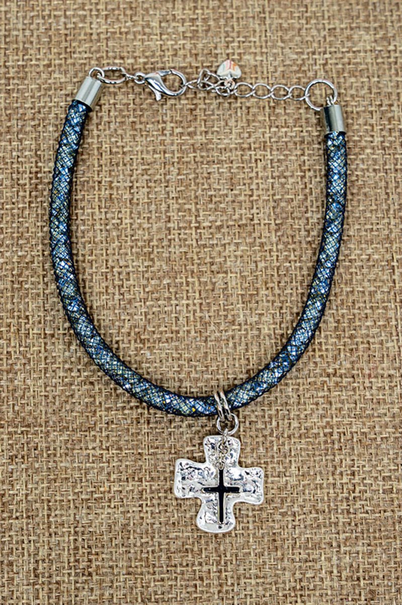 Crystal Avenue Smoke Crystal Crossfire Silvertone Bracelet - Wholesale Accessory Market