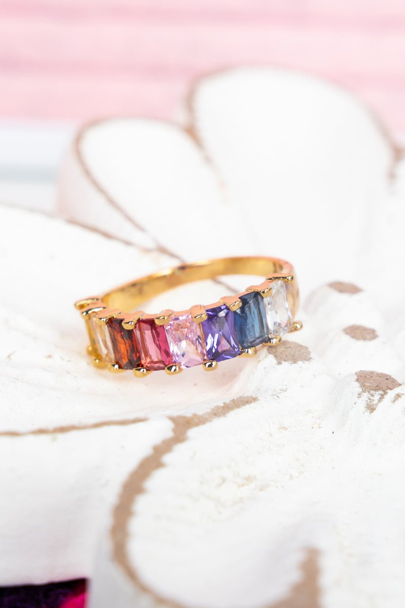 Crystal Avenue Emmeline Rainbow Crystal Goldtone Ring - Wholesale Accessory Market