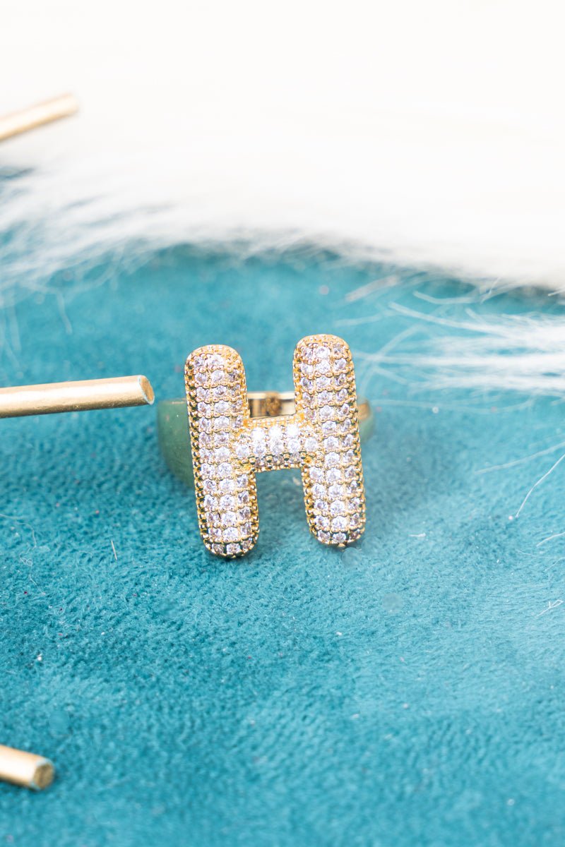 Crystal Avenue Goldtone Crystal Pave "H" Cuff Ring - Wholesale Accessory Market
