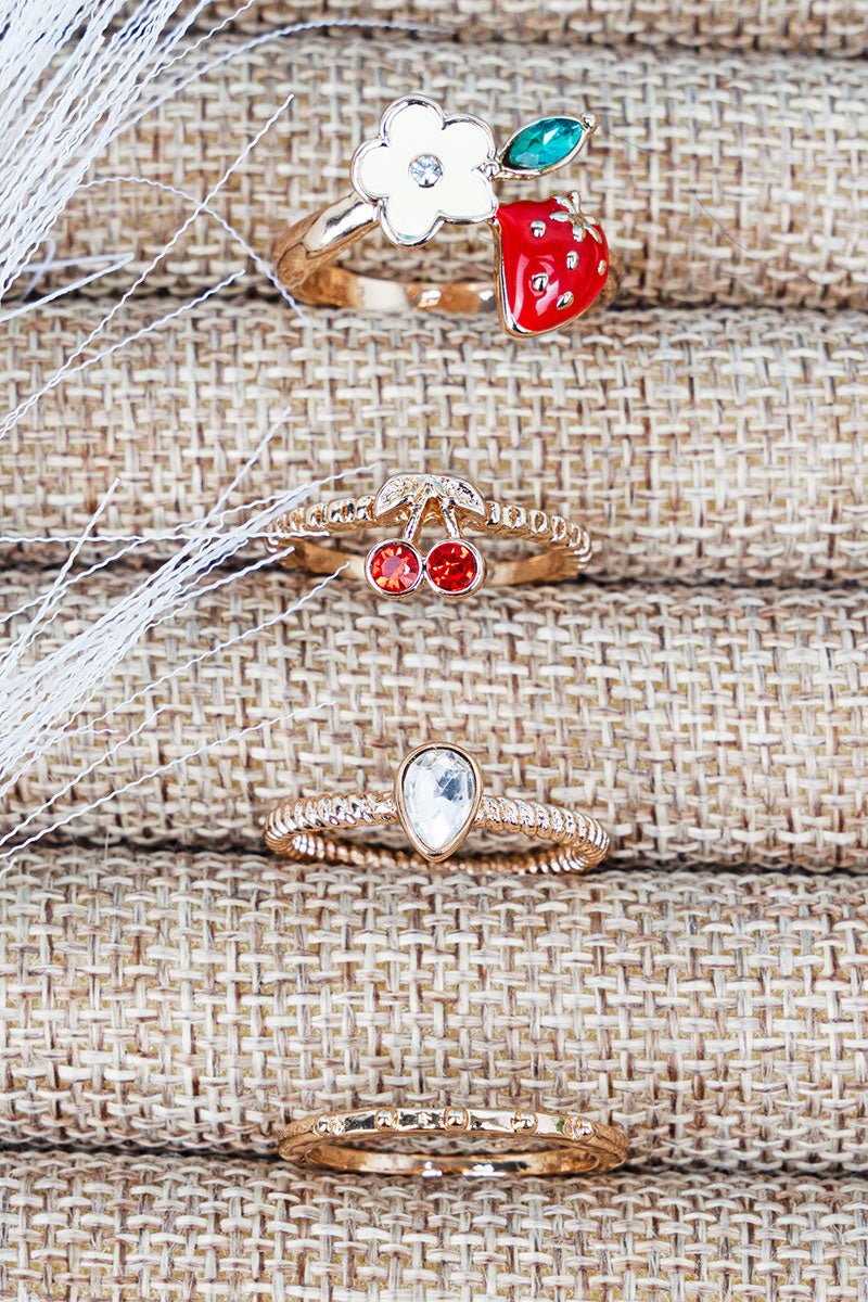 Crystal Avenue Berry Good Bloom Goldtone Ring Set - Wholesale Accessory Market